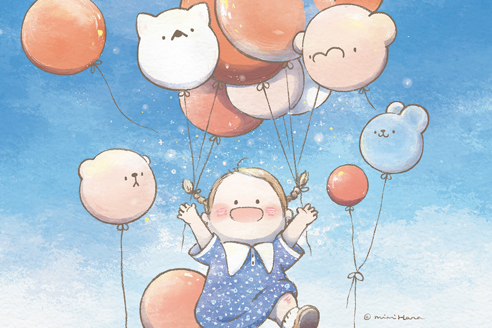 和氣球一起飄往藍天的小女孩